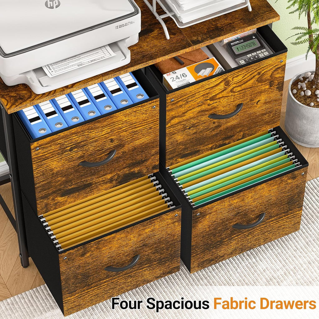 4 Drawer File Cabinet, Lateral Filing Cabinets , Large Printer Stand with Open Storage Shelf, Office Storage File