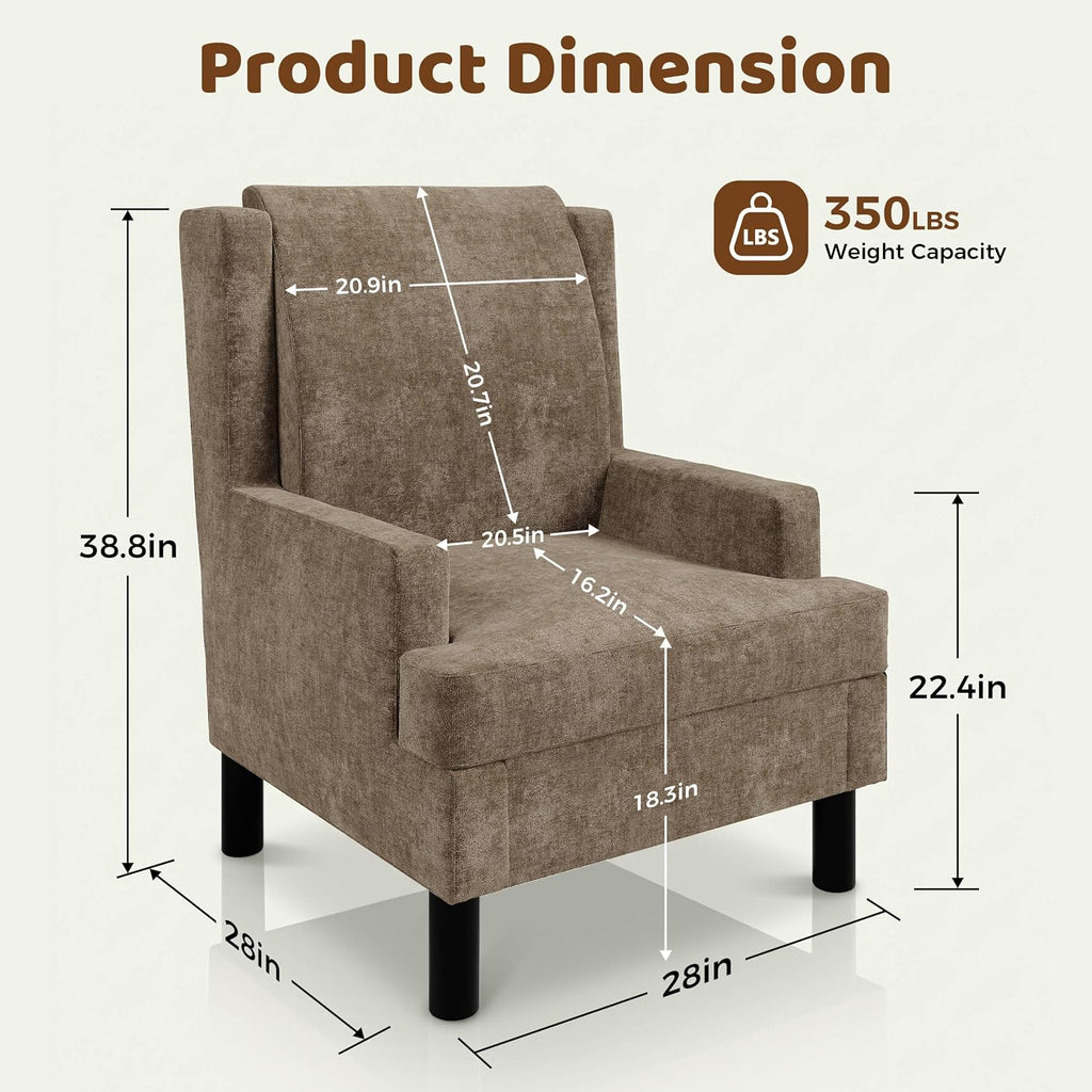 Wingback Accent Chair , Mid-Century Modern Reading Chair , Modern Chenille Upholstered Comfy Armchair with High Back