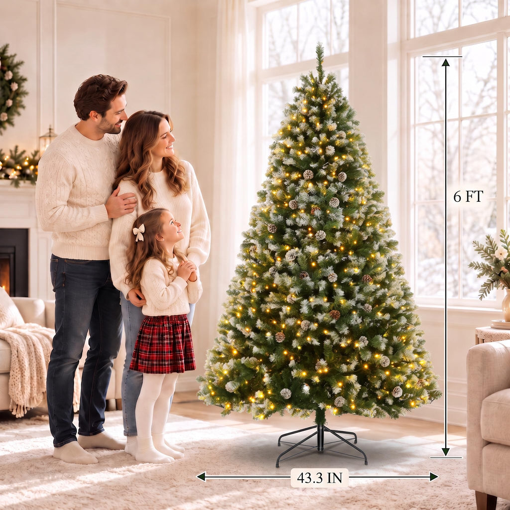 Prelit Christmas Tree 6ft with Partially Flocked Branches