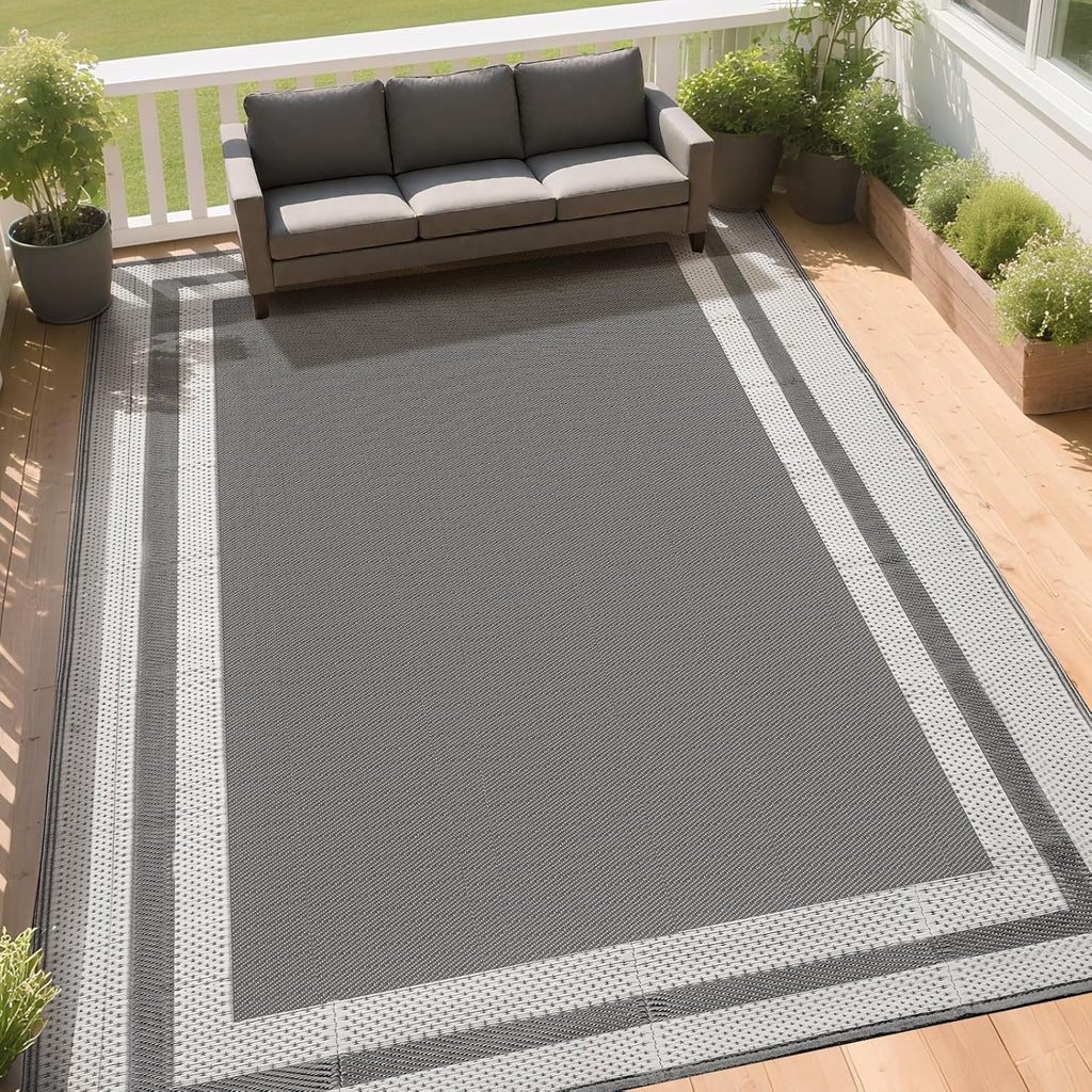 Outdoor Rugs 9x12 Waterproof for Patios Clearance,Large Plastic Straw Mats for Backyard,Porch,Deck,B