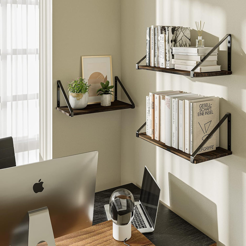 Floating Shelves Rustic Wood Wall Shelf, Small Bookshelf , with Metal Bracket