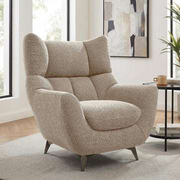 34.6" Oversized Accent Chair with WingBack, Teddy Boucle Camel | High Back, Wide Armrests, Metal Legs, Cozy Deep Seat