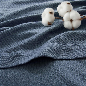 100% Egyptian Cotton Lightweight Summer Blanket, Breathable Waffle Knit Design, Soft Cozy All-Season Throw, Navy Blue
