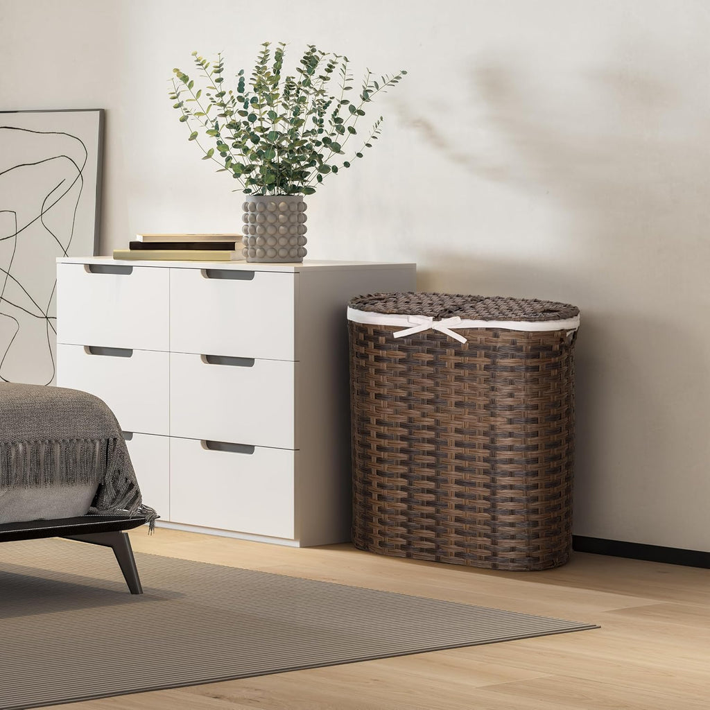Premium Handwoven Portable Laundry Bin Basket with Carrying Handles, Household Storage for Clothes, Linens, Sheets
