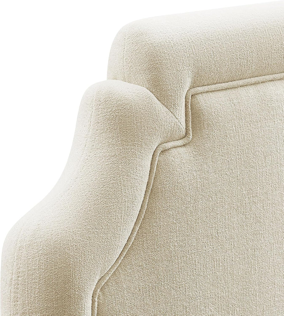 Queen Upholstered Fabric Headboard in Ecru - Padded Cushioned Headboard with Woven Heathered Upholstery and