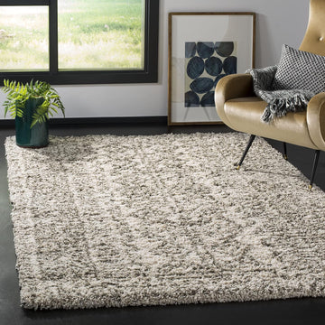 Hudson Shag Collection Area Rug - 3' Square, Ivory & Grey, Moroccan Design, Non-Shedding & Easy Care, 2-inch Thick