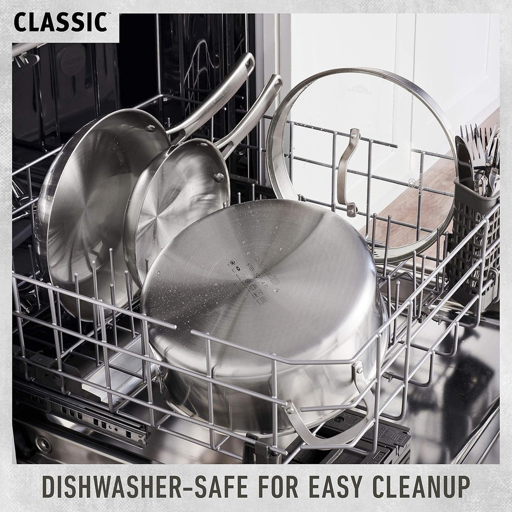 Classic Stainless Steel Cookware Set, 10-Piece, Impact-Bonded Aluminum Base, Stay-Cool Handles, Oven Safe 450F, Silver