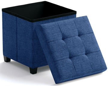 Square Cube Storage Ottoman with Legs, 15x15x15, Navy Blue