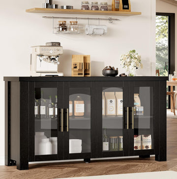 Buffet Cabinet with Storage, 59" Sideboard Credenza with Tempered Glass Doors, Wood Buffet Table for Living Room