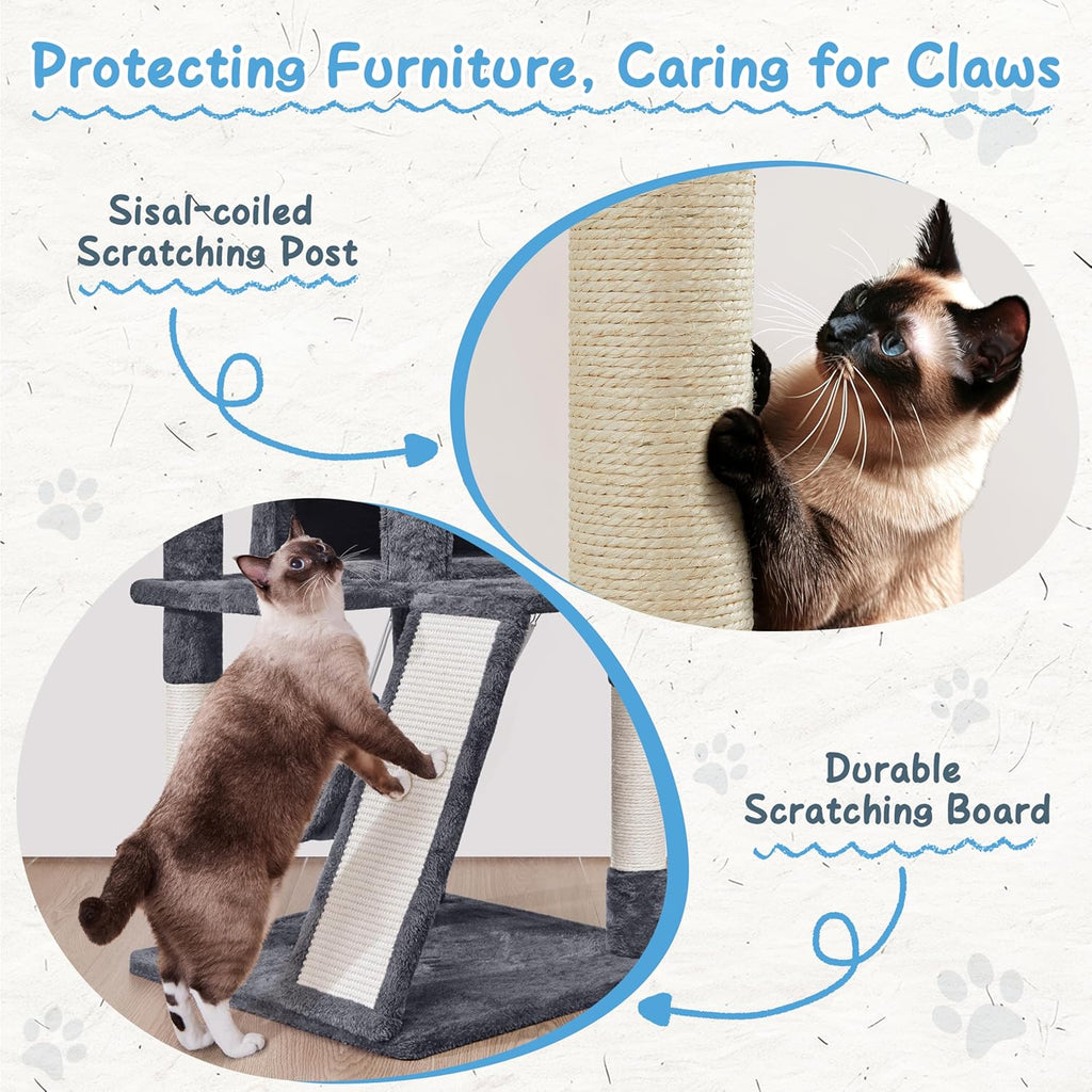 Cat Tree Tower, 40-Inch Condo with Hammock, Oversized Soft Platform, Scratching Board, Basket