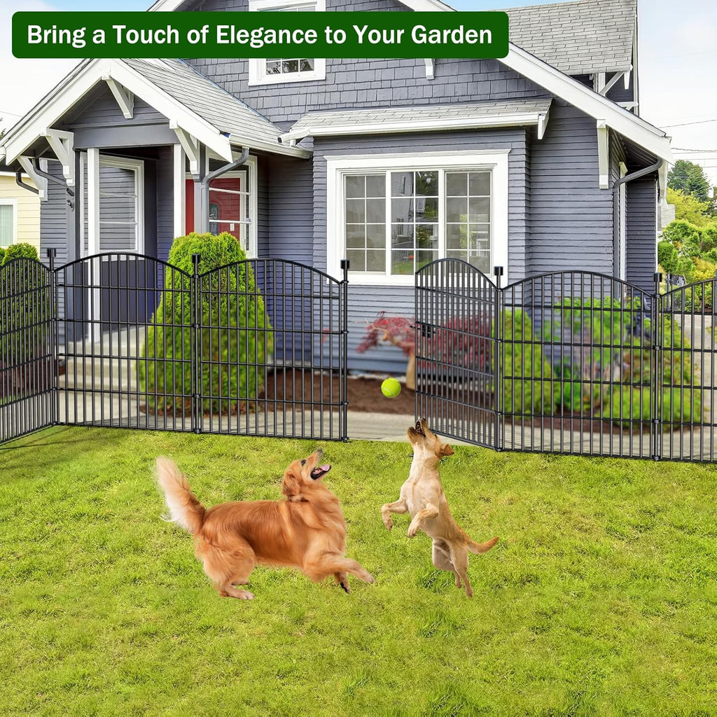 10 Panels Decorative Garden Fence with Gate - 32 in (H) x 23.6 ft (L) No Dig Dog Fence Outdoor for Yard, Rustproof