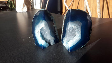 Blue Agate Quartz Geode Book Ends - Made from the Finest Grade Brazilian Agate