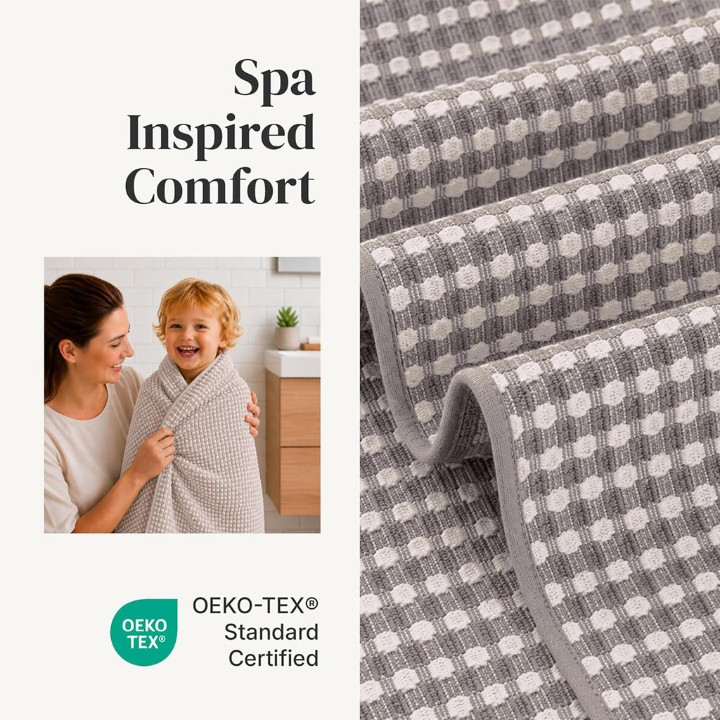 6 Piece Cotton Bath Towel Set - Ultra Soft 600 GSM Towels - Bathroom Set with Hand Towels and Washcloths - Waffle