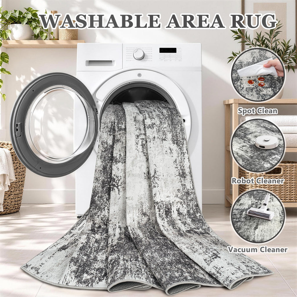 Area Rugs Abstract Washable Black Rug