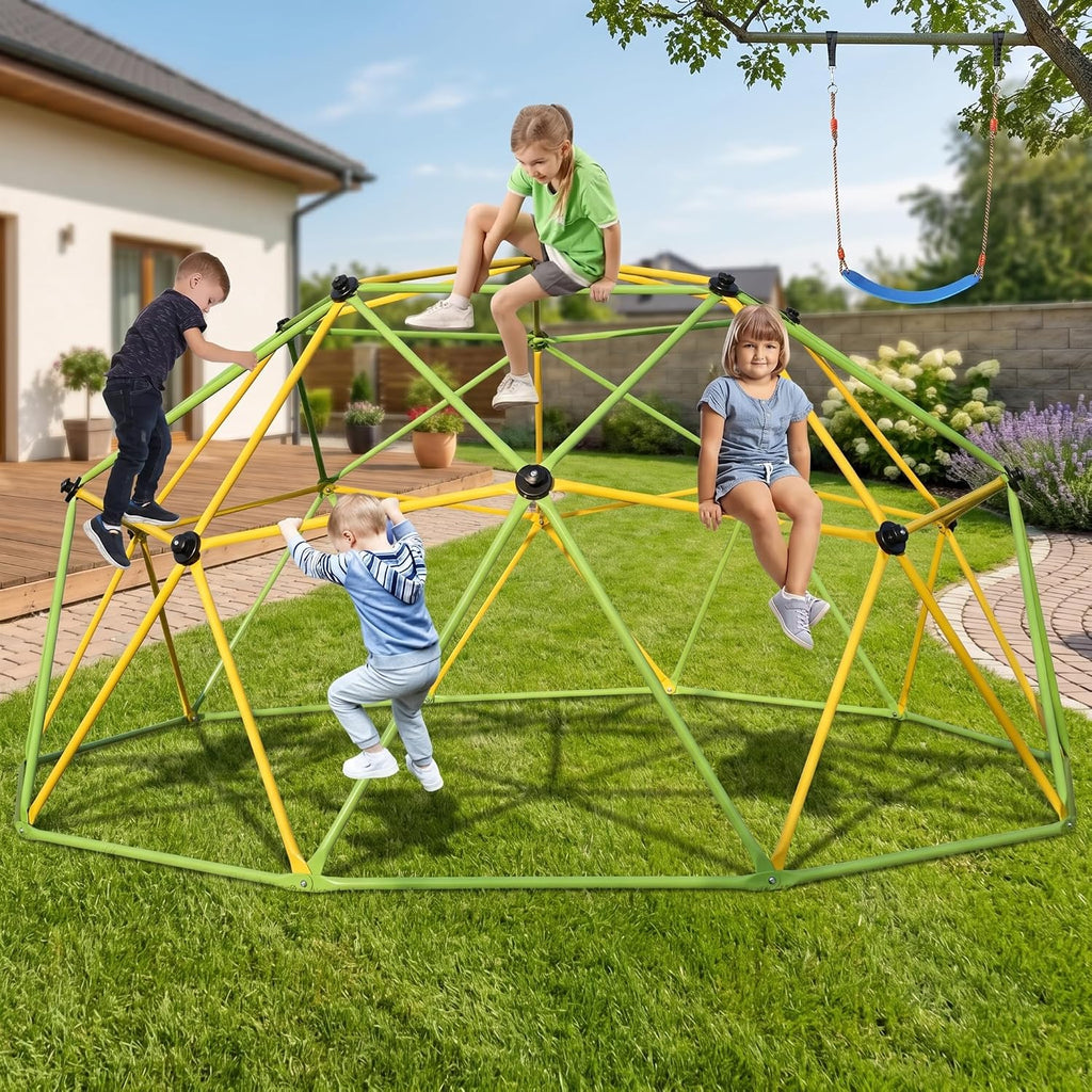 10ft Climbing Dome for Kids, Outdoor Jungle Gym with Swing, Galvanized Steel Climbing Frame, Heavy-Duty Playground
