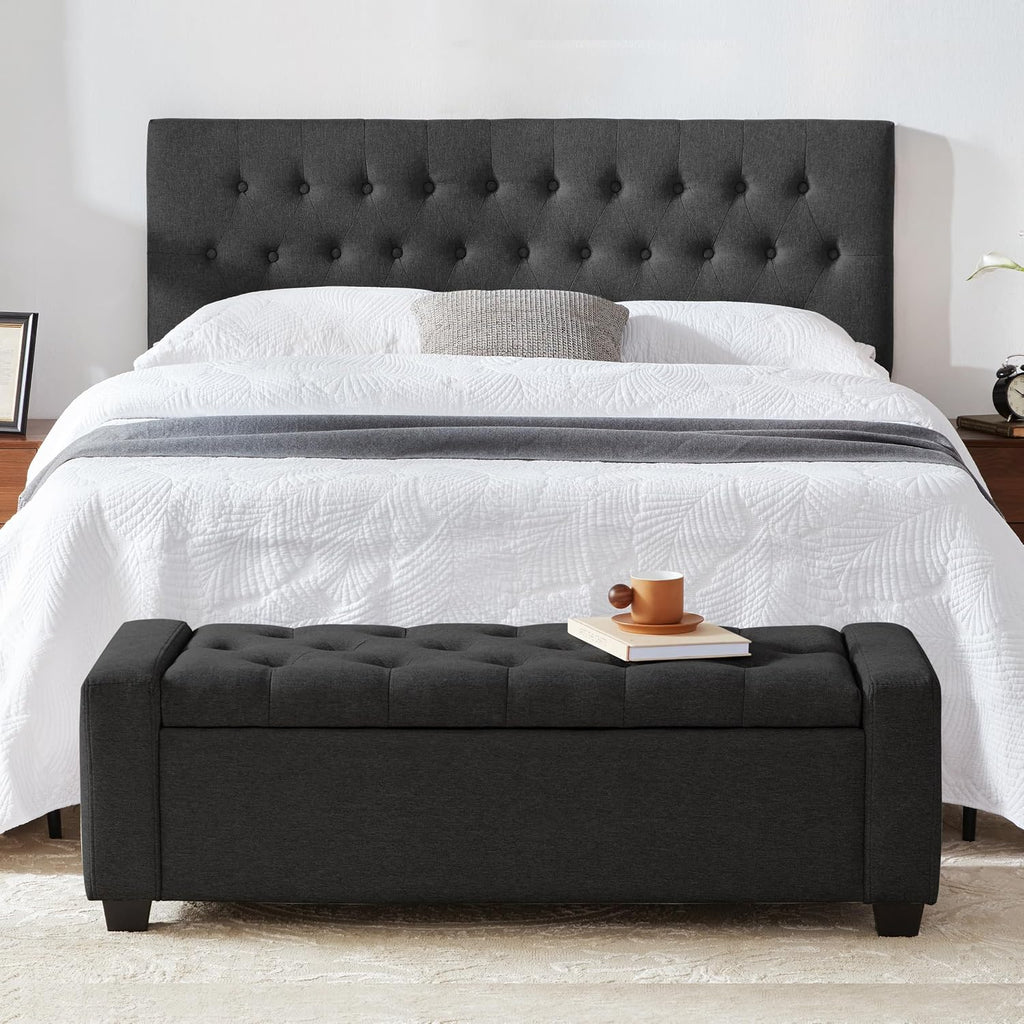 48" Ottoman with Storage, Dark Gray Storage Ottoman Bench | Upholstered Entryway Bench with Seating , Holds up to 330