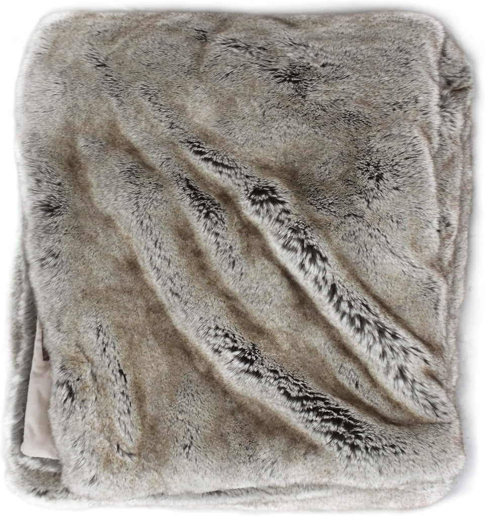 Faux Fur Oversized Throw Blanket with Plush Velvet Reverse, Fox Lynx or Gray Mink (Timber Wolf X-Long)