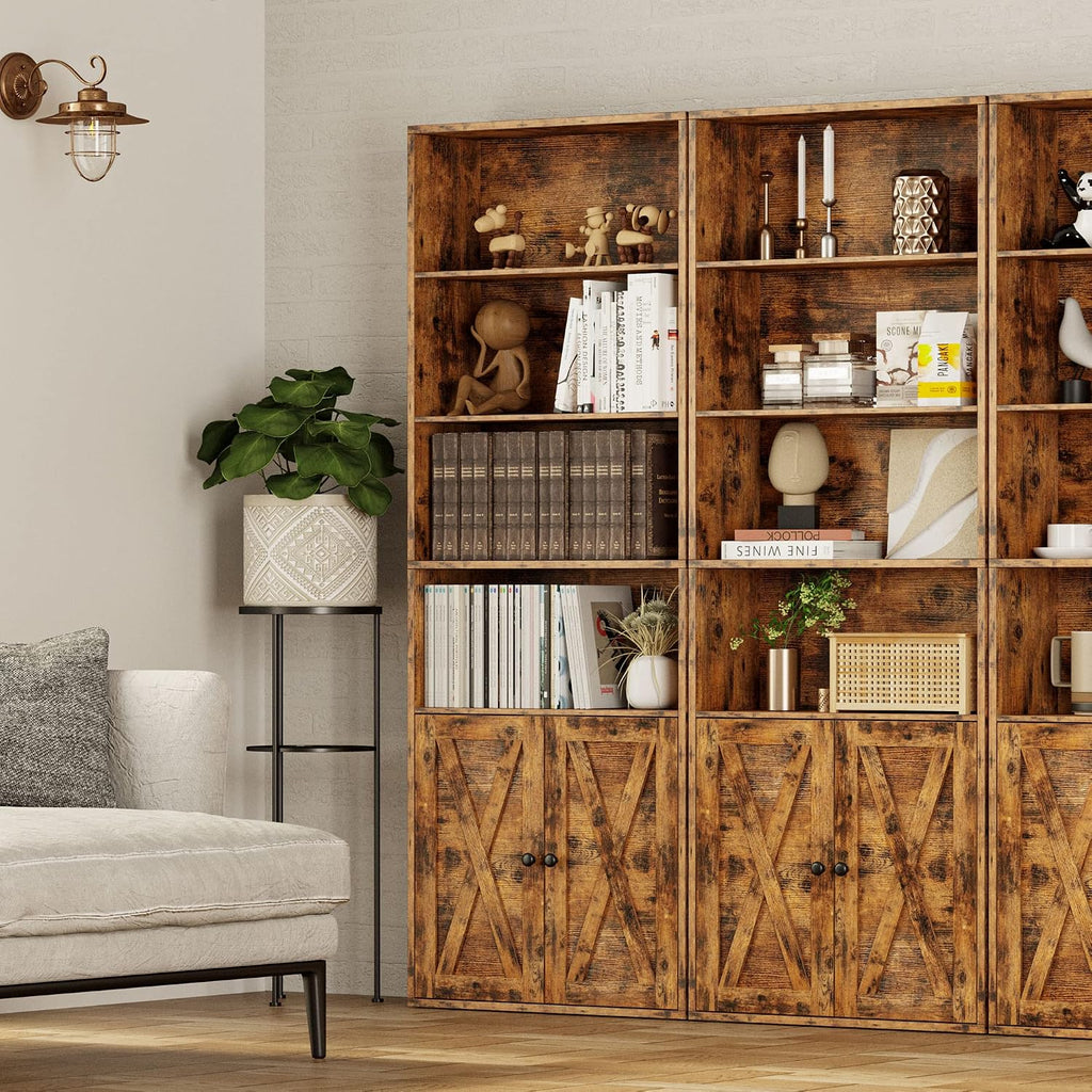 Industrial Bookshelves and Bookcases with Doors Floor Standing 6 Shelf Display Storage Shelves 70 in Tall Bookcase
