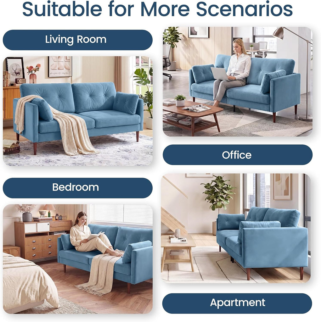 72" Loveseat Sofa Couches , Button Modern Super Soft Velvet 2-Seater Deep Seat Couch Love Seat Apartment Bedroom