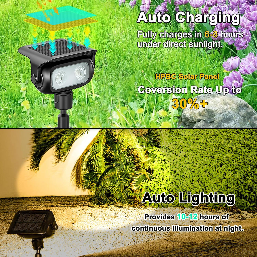 Solar Landscape Spotlights Outdoor for Garden Ambience, Warm White LED Spot Lights for Tree, Flag Lighting