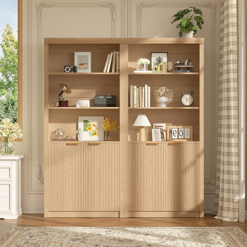 Modern Tall Book Shelf and Bookcase, 31.5"Wide Bookshelf with Doors, Farmhouse Book Case with Adjustable Top Shelf