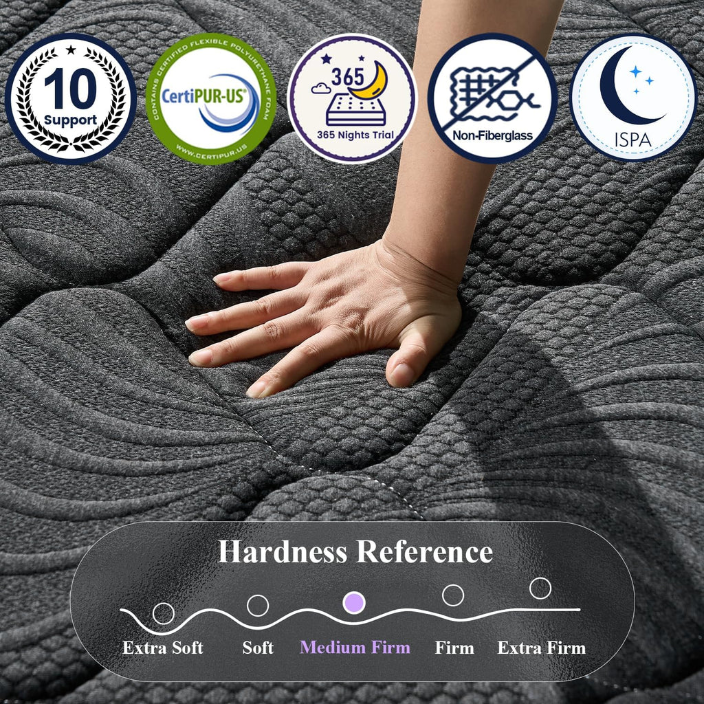 Upgraded Luxury 12 Inch Hybrid California King Size Mattress, Medium Firm | Cooling Gel Memory Foam & Pocket Springs