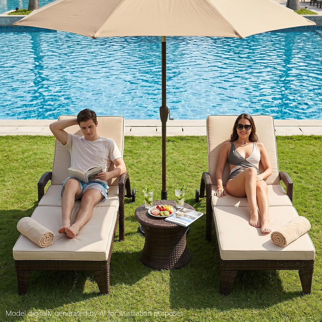 Chaise Lounge Chairs Set of 2, Upholstered 5-Positions Adjustable Lounge Chairs, Wicker Outdoor Long Reclining Chaise