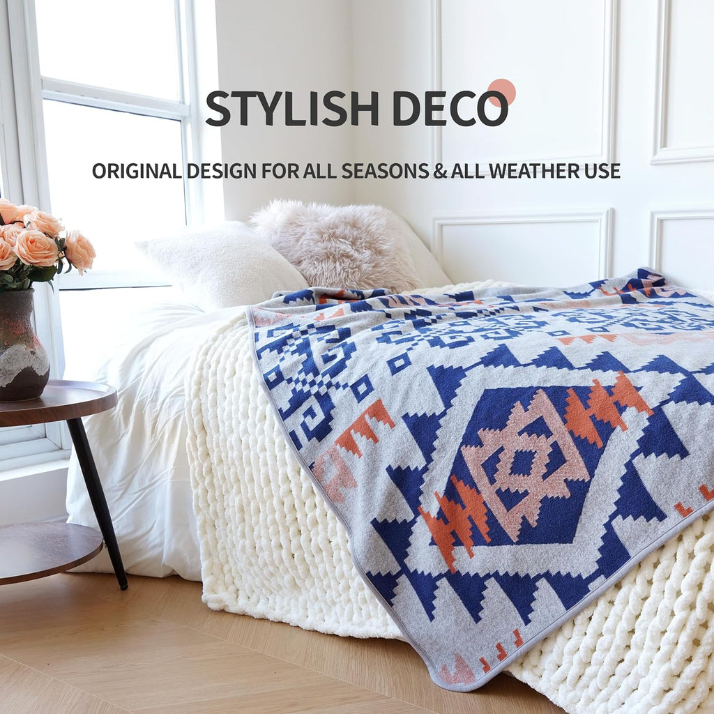 Merino Wool Camp Blanket - Warm Thick Washable Large Outdoor Camping Sleeping Throw Blanket All Weather, Aztec Grey