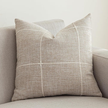 Rustic Lattice Cotton Linen Decorative Throw Pillow Cover Embroidery Square Cushion Cover Pillowcase, 20"x20")