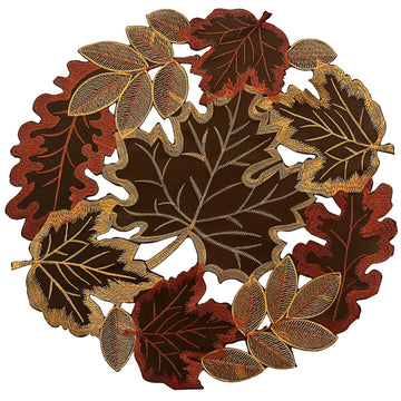 Embroidered Fall Placemats Set of 4, 15 in, Thanksgiving Round Table Mats