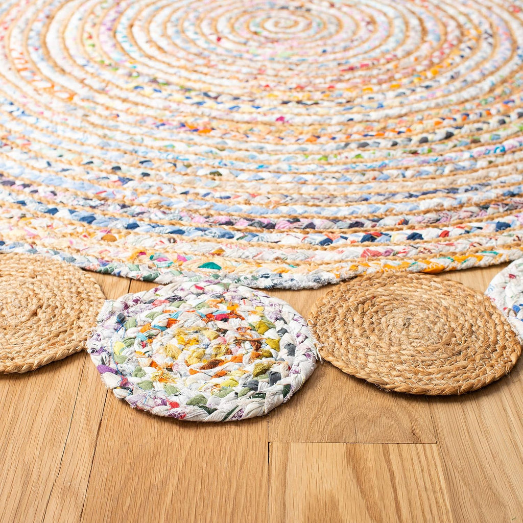 Cape Cod Collection Area Rug - 5' x 7' Oval, Beige & Multi, Handmade Boho Braided Jute & Cotton, Ideal for High