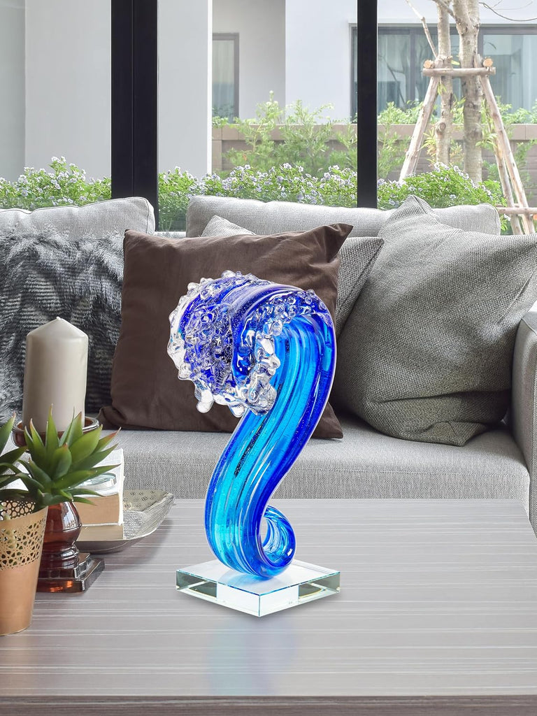 AS15206 Pacific Wave Art Glass Sculpture, Blue