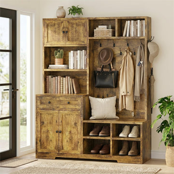 5-in-1 Hall Tree with Bench and Shoe Storage, 51" W Entryway Organizer Coat Rack for Mudroom, Hallway, Living Room