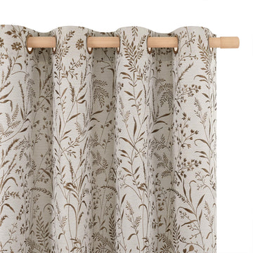 Brown Fall Curtains - Linen Jacquard Botanical Branch Vintage Cottage Core Light Filtering French Country Rustic