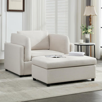 Luxe Oversized Lounge Chair and Ottoman — Cream Chenille