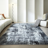 5x7 Washable Boho Abstract Area Rug, Non-Slip Faux Wool Carpet for Living Room Bedroom Grey Black