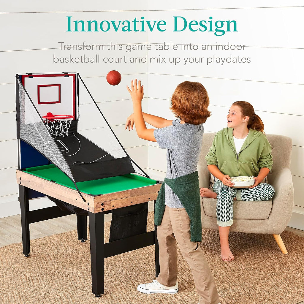 Combo Game Table Set for Home, Game Room, Friends & Family w/Ping Pong, Foosball, Basketball, Air Hockey, Archery