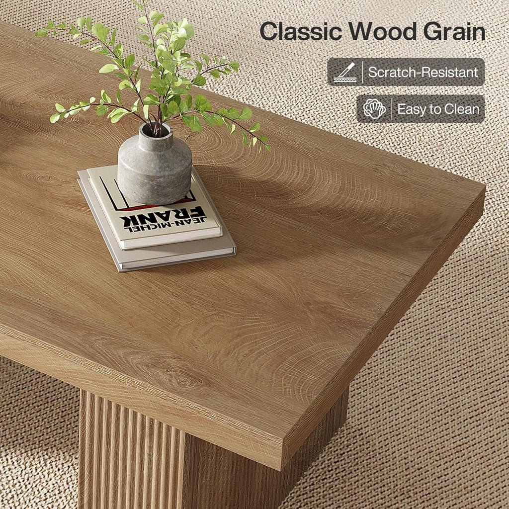 Farmhouse Coffee Table, 47.24 Inch Rectangle Center Table with Large Tabletop & Thick Base, Rustic Wooden Furniture