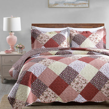 3-Piece Quilt Set with Ruffle Edge, Lightweight Soft Bedspread Coverlet (104x90 inches) Bedding Set with 2