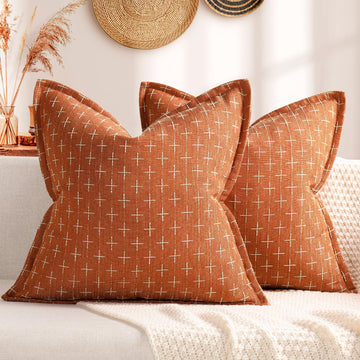 Fall Pillow Covers 20x20 Set of 2 Soft Fall Decor Polyester Textured Pillow Covers with Stylish Flange Edge Cozy