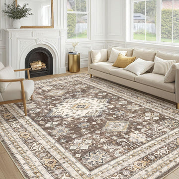 10x14 Area Rug, Washable, Traditional, Dark Brown
