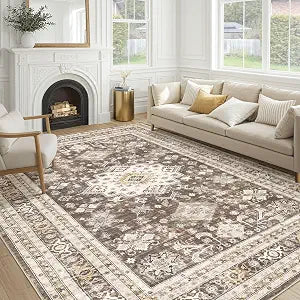 10x14 Area Rug, Washable, Traditional, Dark Brown