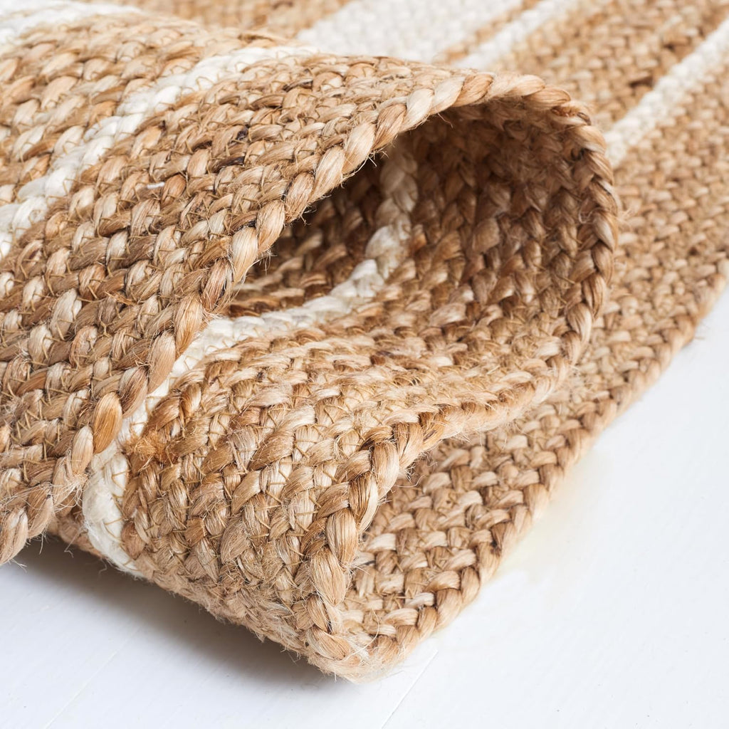 Natural Fiber Collection Area Rug - 6' Round, Natural & Ivory, Flat Weave Farmhouse Border Jute Design, Ideal for