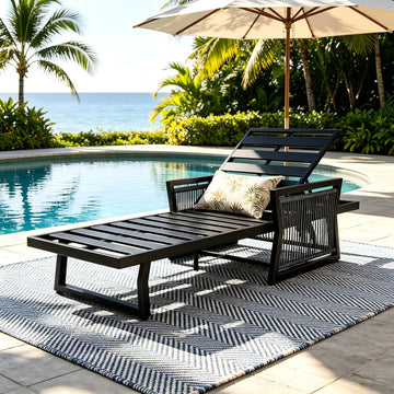Iron Chaise Lounge Chair Outdoor, Patio Chaise Lounge and 5-Position Adjustable Backrest, Recliner Chair