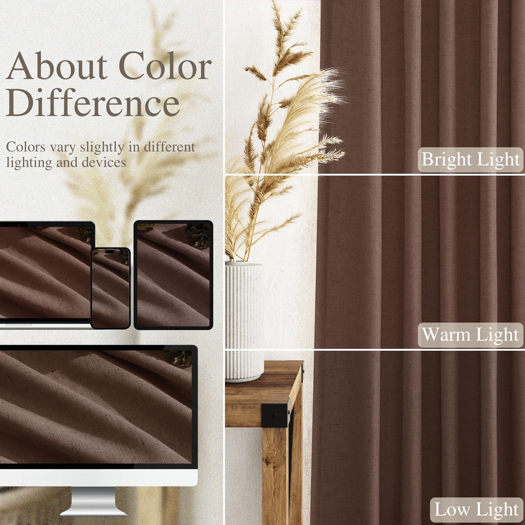 Mocha Mousse Curtains 84 Inch Length 2 Panels Set Back Tab Rod Pocke tLinen Blend Light Filtering Semi Sheer Textured