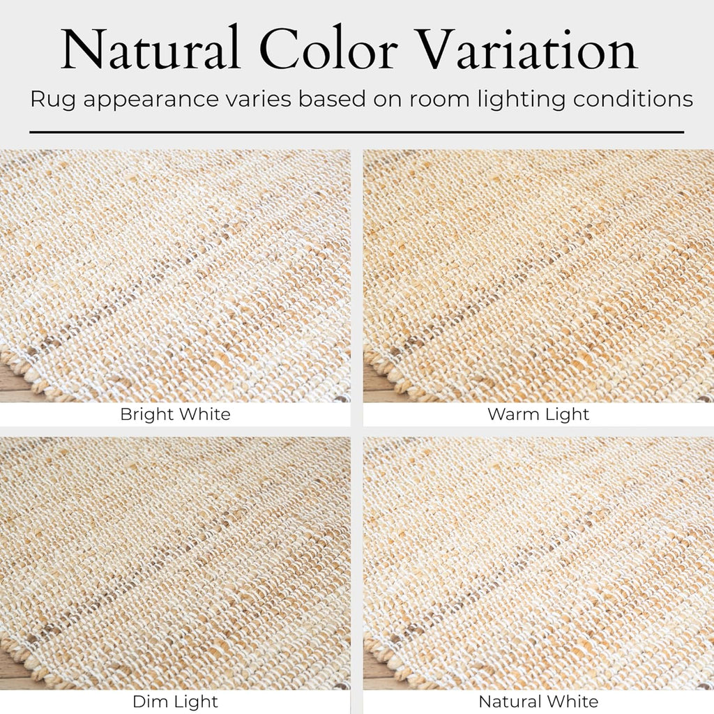 Jute-Cotton Rug 2x6 - Luxurious Natural Hallway Runner with Non-Slip Backing, Low-Profile Kitchen Ru