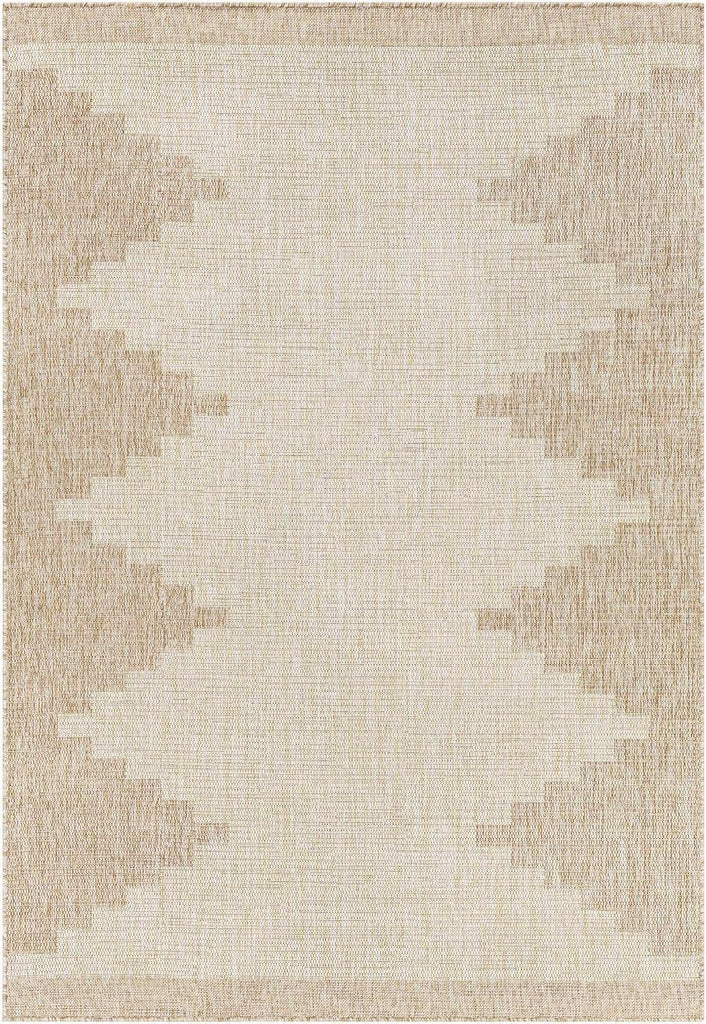 Eris Outdoor Area Rug - Outside Porch Patio Rug Carpet - No Pile Rug - Waterproof Rug - Geometric - Brown, Cream