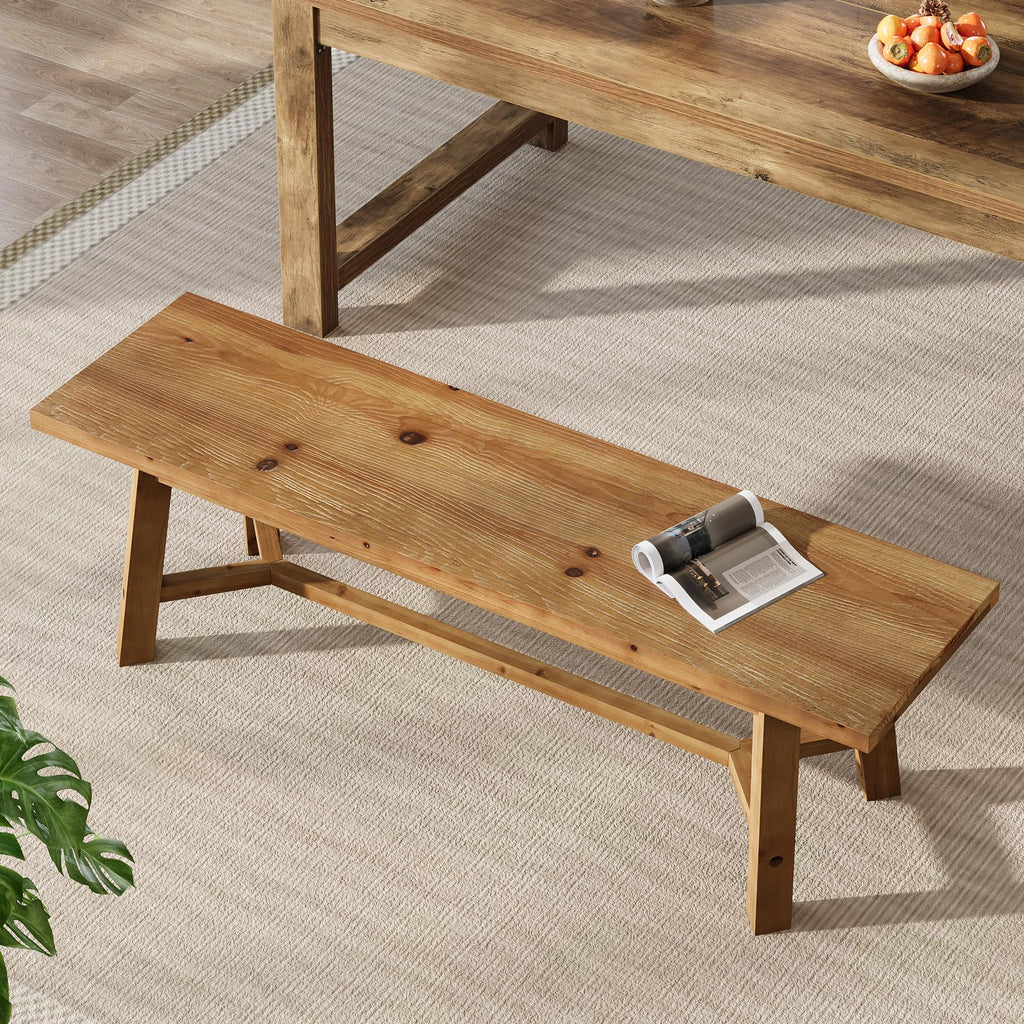 55" Solid Wood Bench, Farmhouse Bench Seat