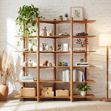 Marten 68.1" Tall 6-Tier Bookshelf, Wooden Open Storage Shelf with Solid Wood Support, Modern Open Back Display