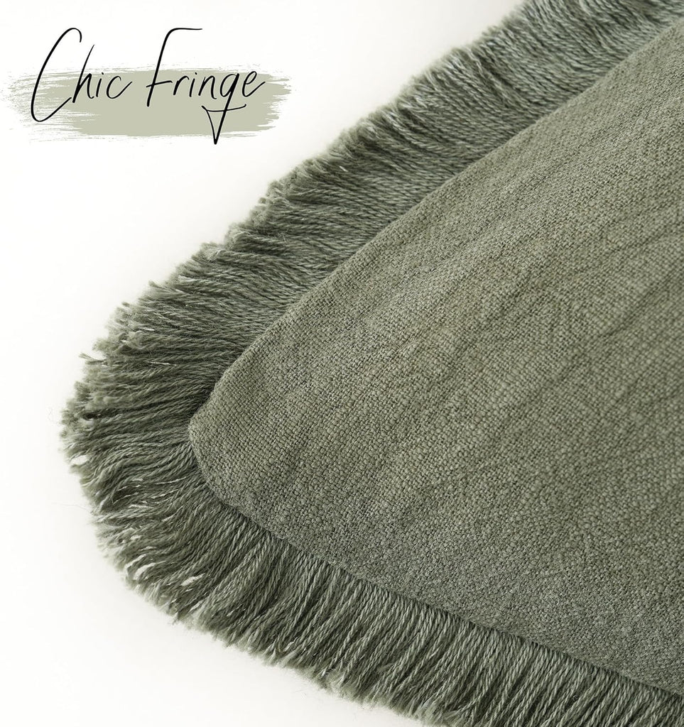 Set of 2 Decorative Linen Fringe Lumbar Throw Pillow Covers Boho Farmhouse Cushion Cover with Tassels Soft Accent